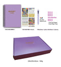 J12 purple coil-bound budget notebook with stickers and paper clips for financial planning