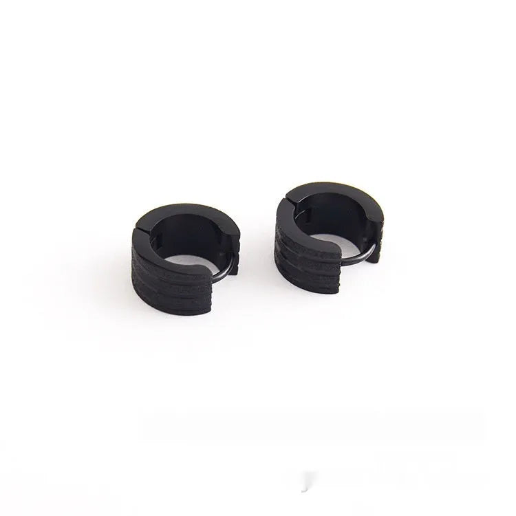 Geometric three-line frosted titanium steel earrings in steel, black, or gold colour options