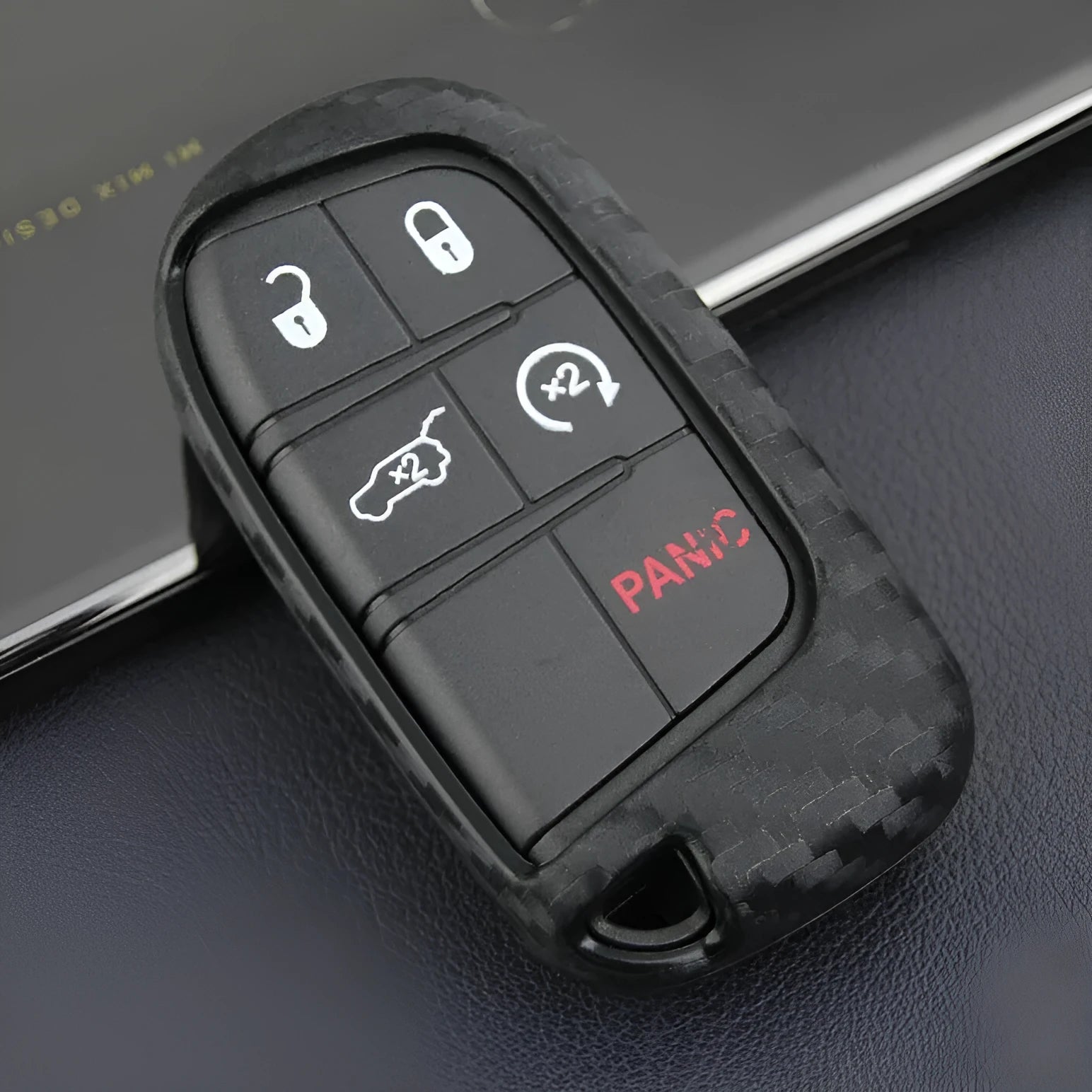 Silicone remote key case for Dodge Chrysler Fiat vehicles with carbon fibre pattern