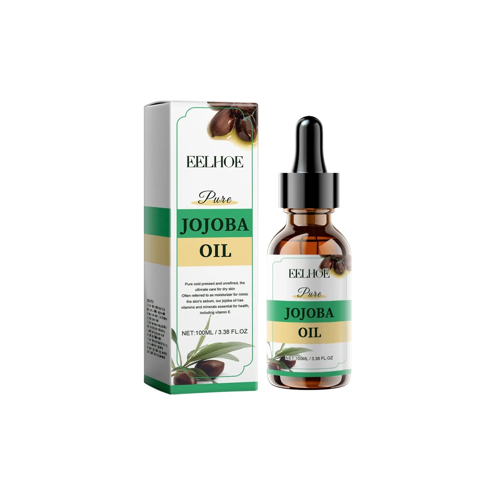 100ml glass bottle of organic jojoba oil for facial moisturising and skin firming.