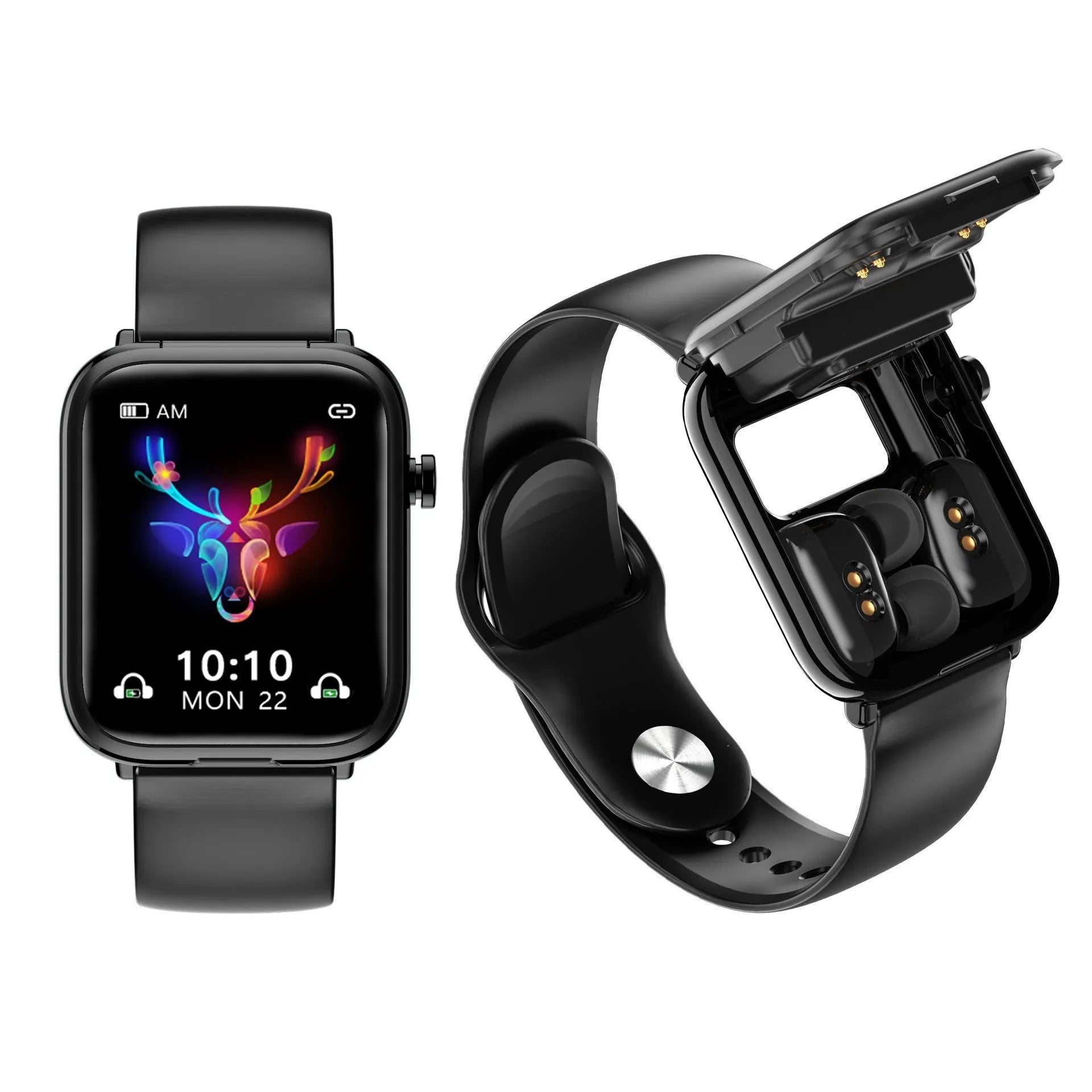 Black smart Bluetooth watch with touch screen display and zinc alloy body