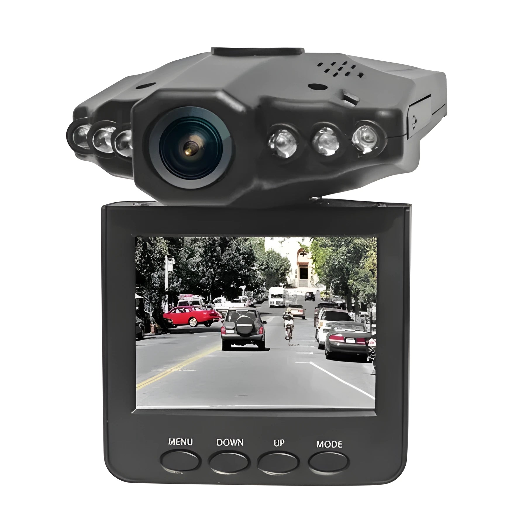 H198 HD six-light infrared night vision car dashboard camera recorder on a windscreen