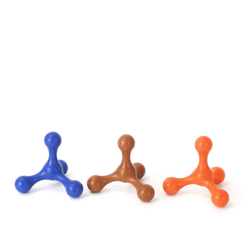 Blue silicone dog chew toy with three legs for small and medium puppies