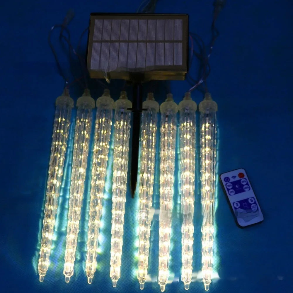 LED ice cone shaped meteor shower solar Christmas ornamental festoon lamp with remote control