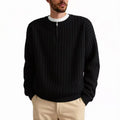 Men's grey textured knit half-zip pullover sweater with loose fit and long sleeves