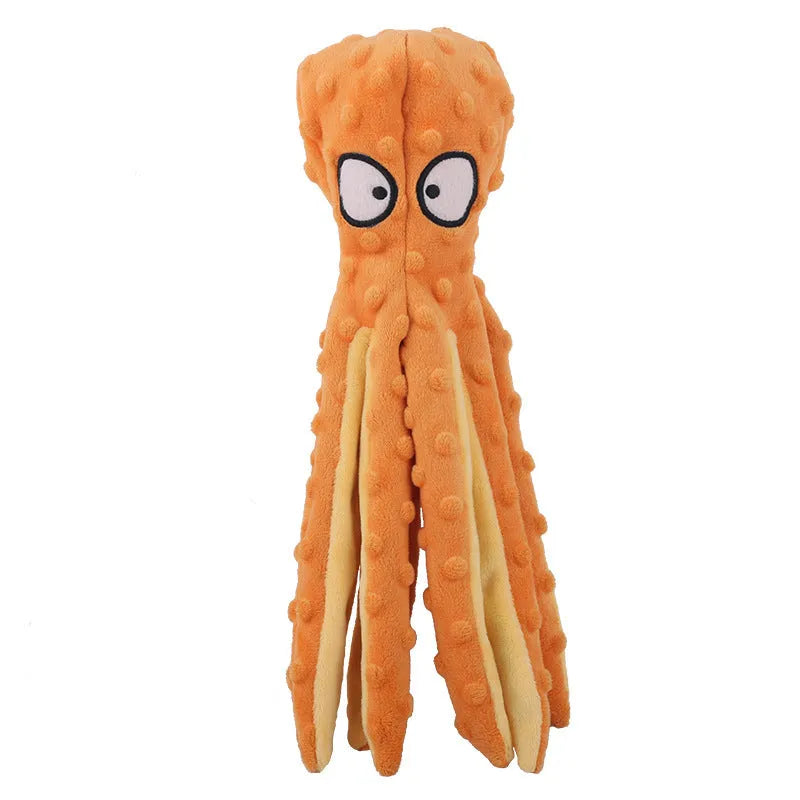 Blue dog squeaky toy octopus no stuffing crinkle plush on white background
