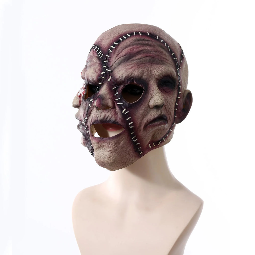 Halloween three-sided grimace horror mask made of natural latex for adults