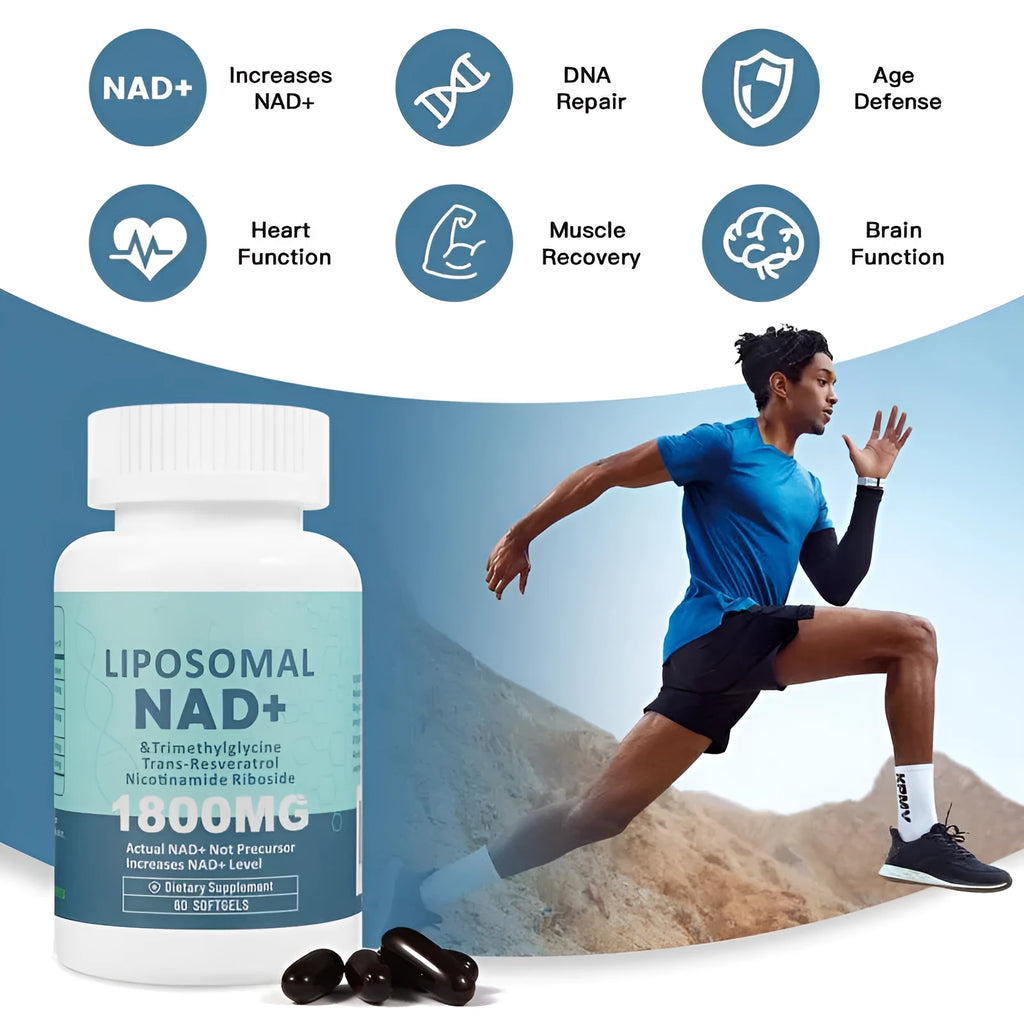 Bottle of NMN nicotinamide mononucleotide dietary supplement gel capsules.