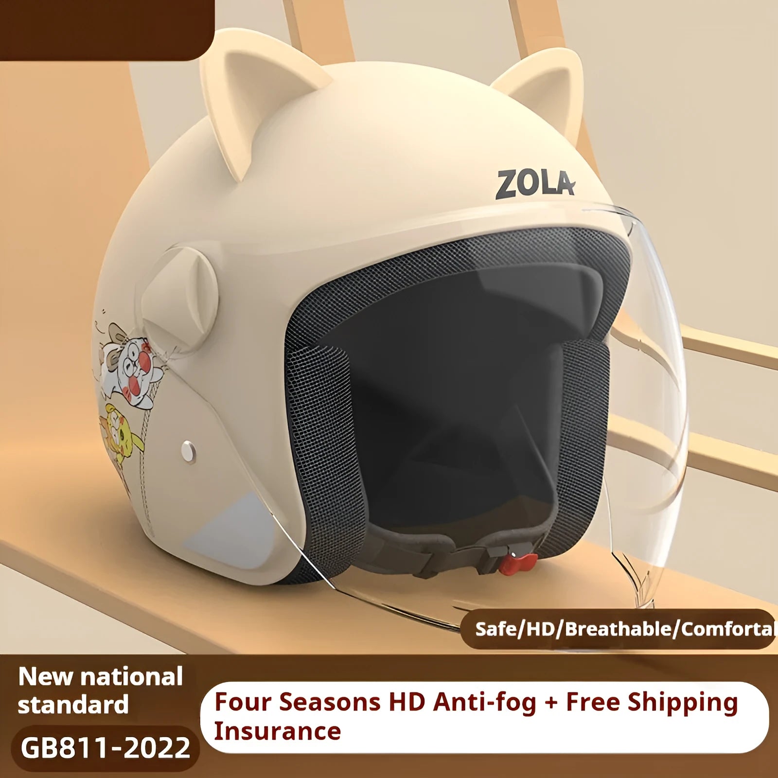 Blue electric bike helmet with attached winter scarf and a clear anti-fog visor lowered.