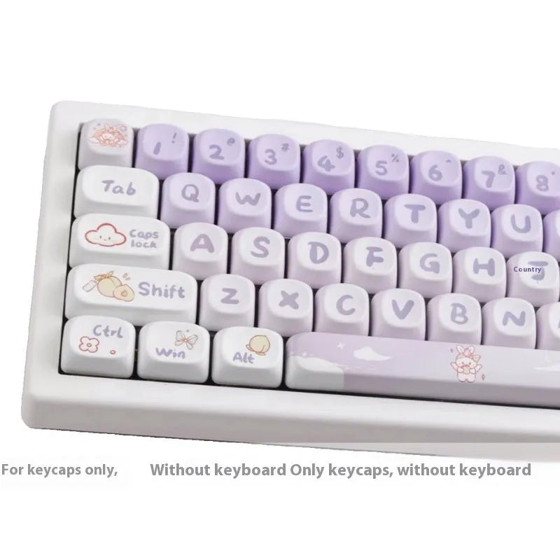 PBT gradient purple keycap set with cartoon rabbit design for mechanical keyboards