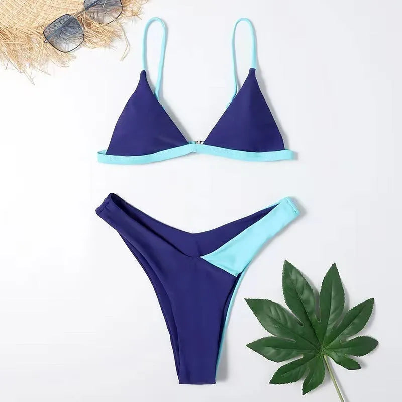 Women's two-piece swimsuit set with patterned design and brief-style bottoms