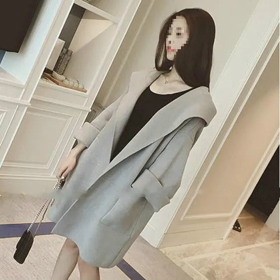 Plus size women's cotton lace trim long sleeve coat in black, loose fit, spring autumn outerwear