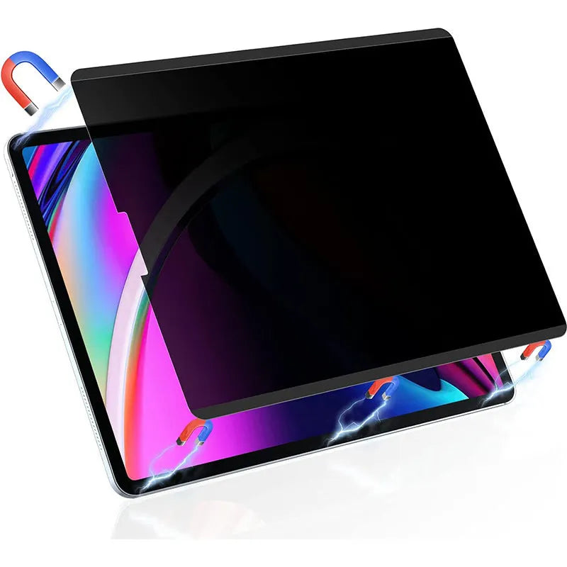 Magnetic suction anti peeping privacy film for iPad with paper-like PET texture and storage clip.