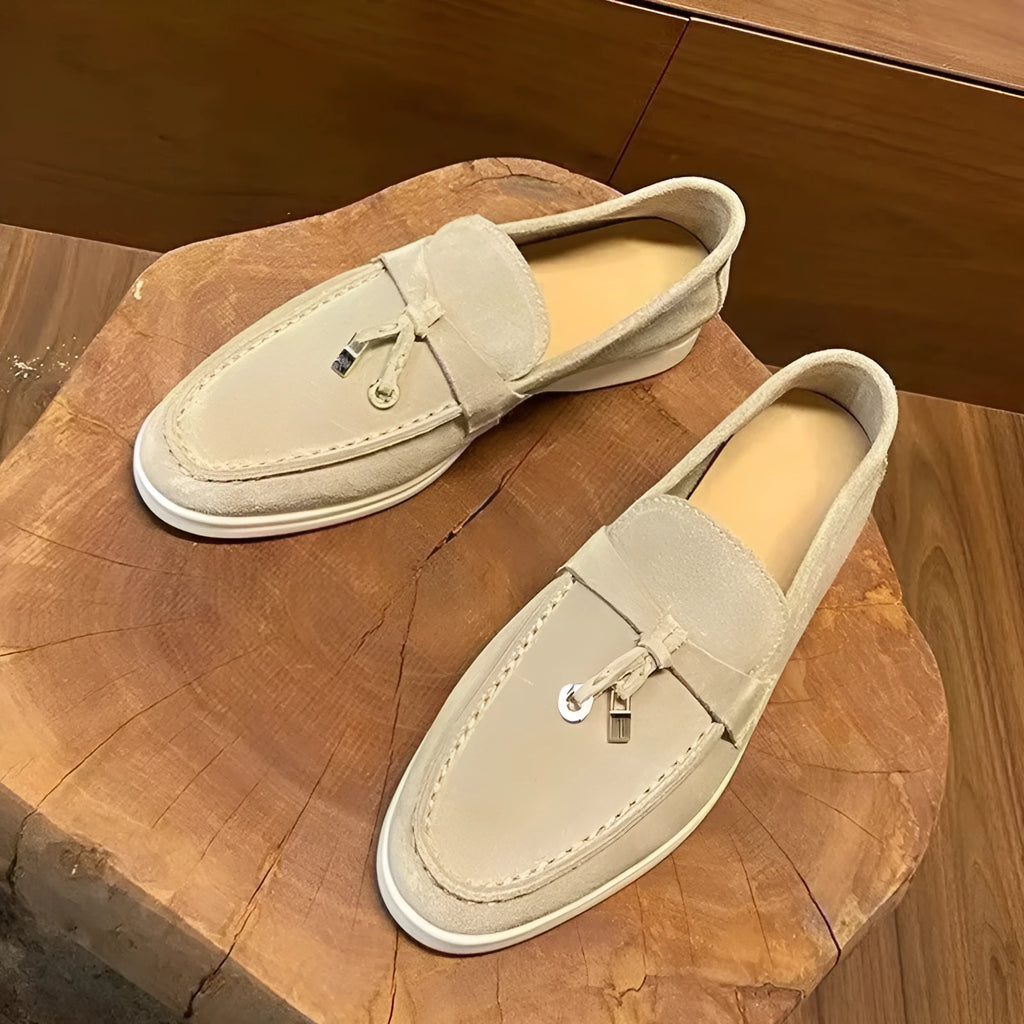 Pair of high-top gommino slip-on loafers in a choice of colours with round toe and rubber sole.
