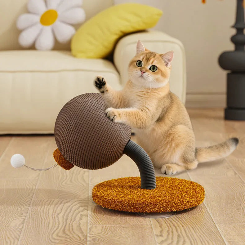 Hemp rope cat scratch board available in large or small size with cat grasping ball or tumbler design