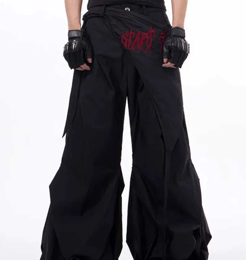 Korean style wide-leg pants for boys in black and grey colour options