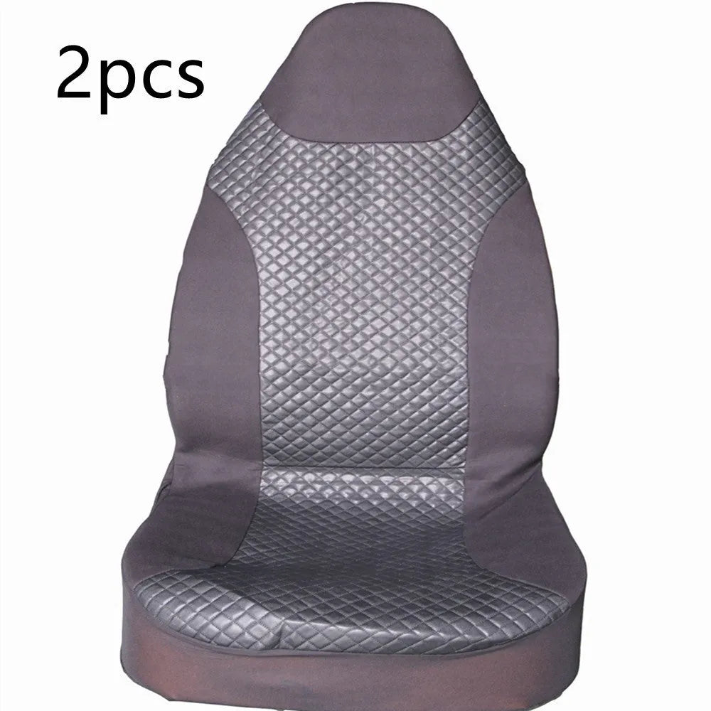 Black quilted automotive seat cover made from PU and polyester fabric with plastic attachment hooks