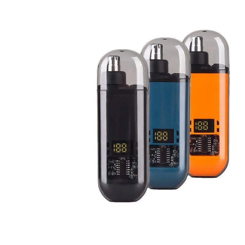 Rechargeable unisex nose hair cleaner with digital display and removable cutter head, ABS body, black colour option