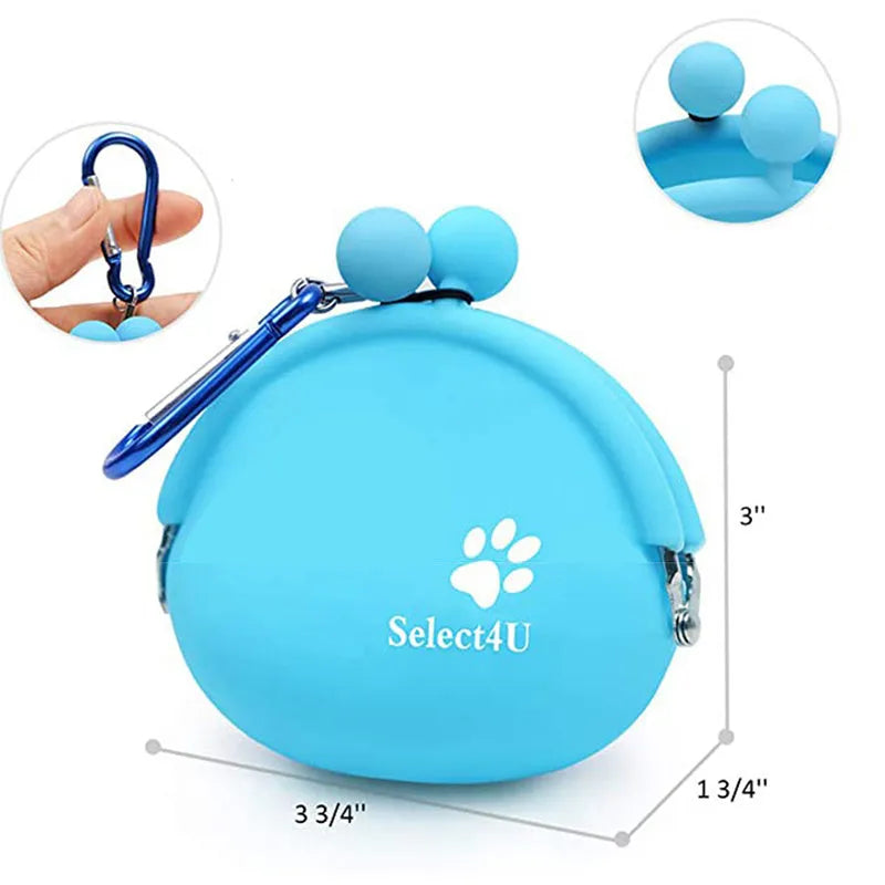 Silicone dog training treat waist bag with hook-and-loop closure in assorted colours.