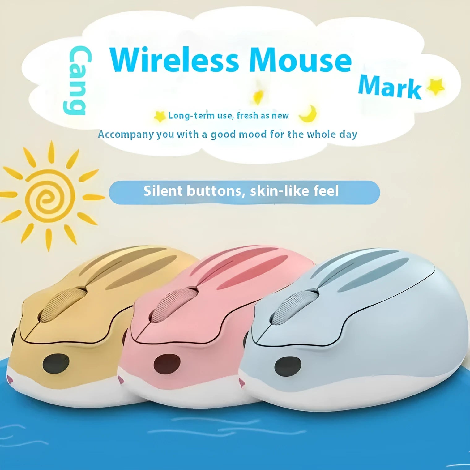 Bluetooth wireless mouse with silent click in yellow, pink or grey colours