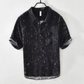 Men's black loose fit lapel collar polo shirt for summer casual wear