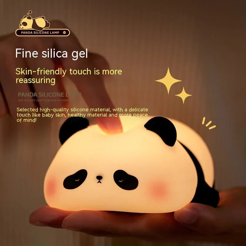 Panda-shaped silicone night light for children with rechargeable battery and clap control