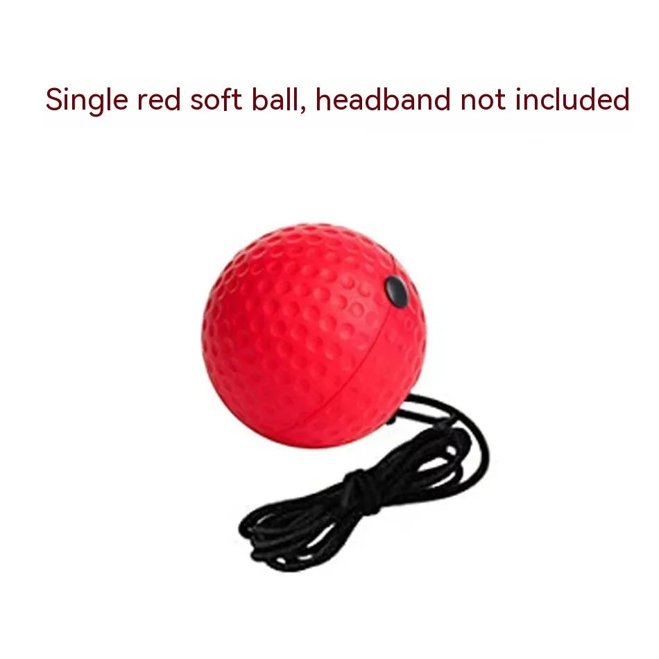 Boxing reaction training kit with headband-mounted balls in various colours including red, black, green, yellow, and fluorescent green options