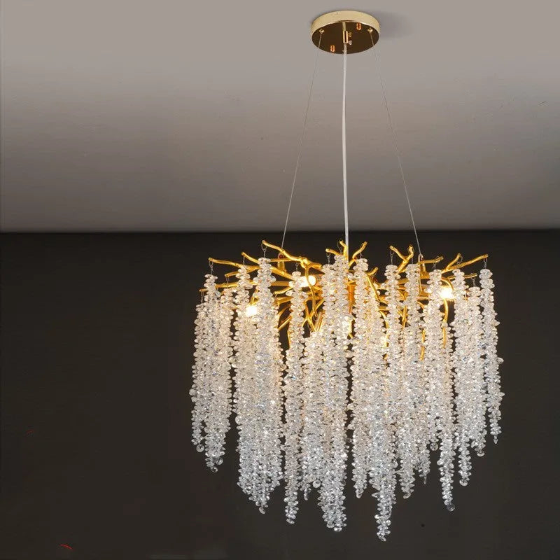 Adjustable height crystal chandelier with aluminium alloy frame in round and long style options