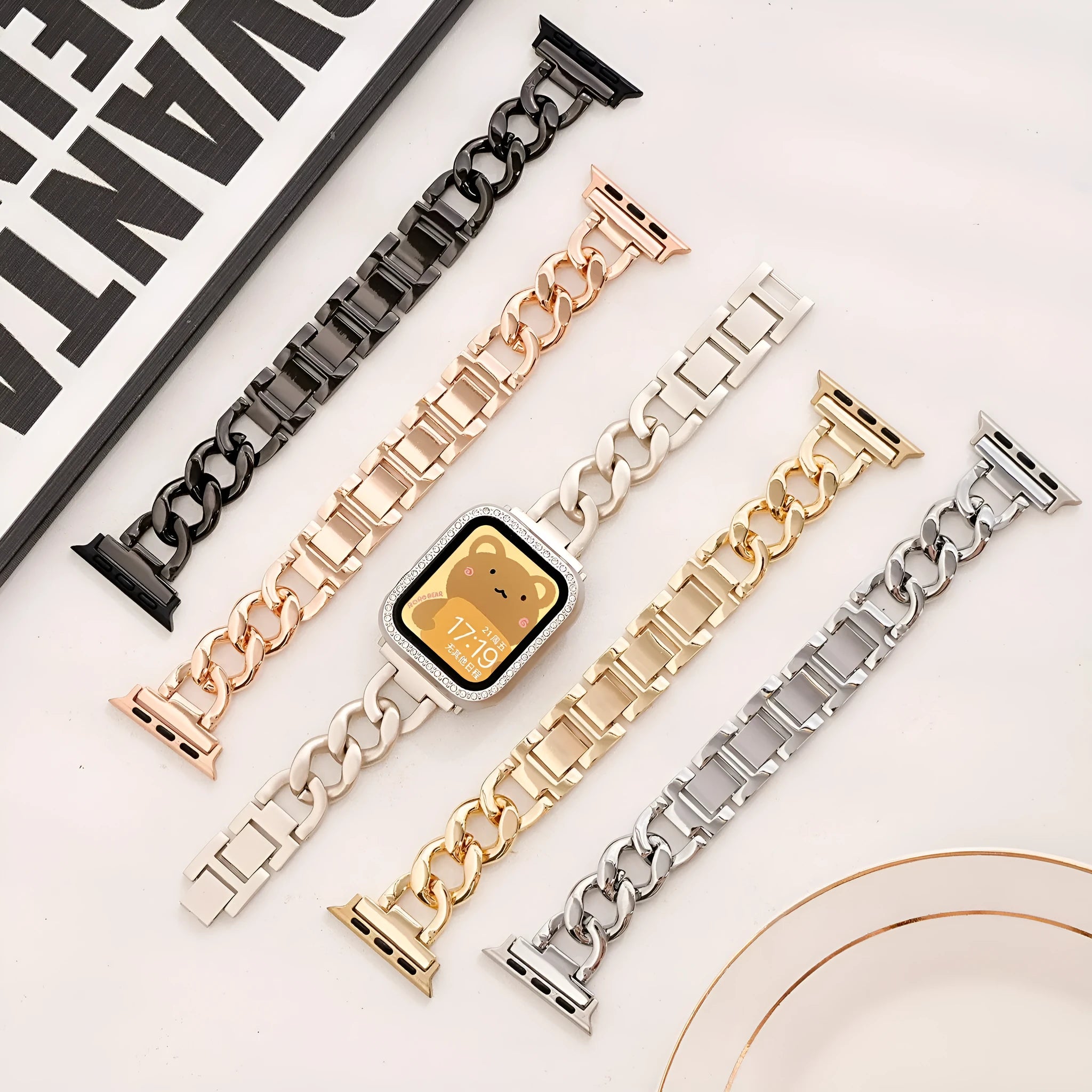 Denim chain pattern metal strap for Apple Watch in five colour options