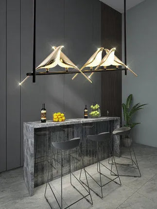 Modern simple aluminium alloy and iron hall ceiling lamp with adjustable suspension.