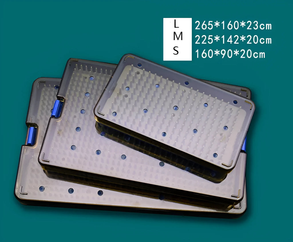 Transparent silicone disinfection box for UV sanitiser pouches in large, medium, and small sizes.