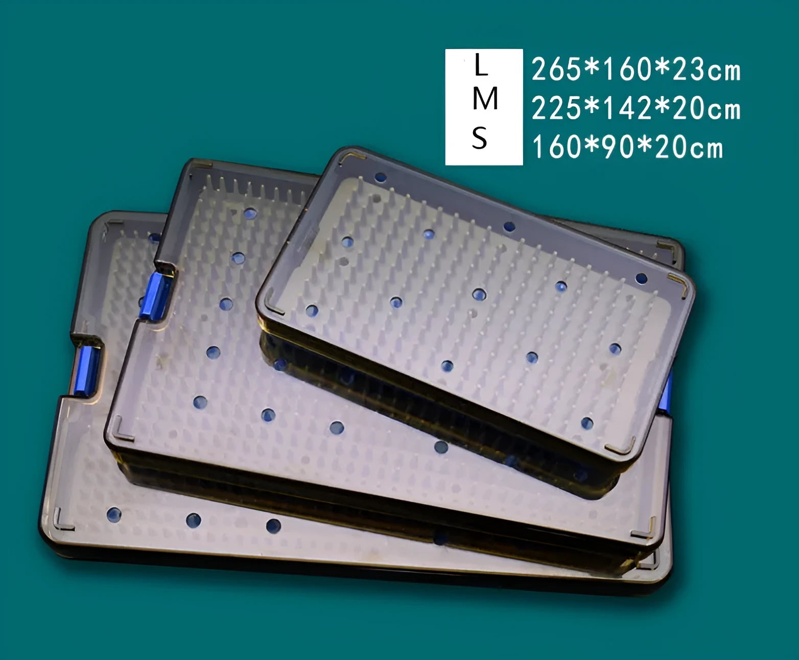 Transparent silicone disinfection box for UV sanitiser pouches in large, medium, and small sizes.