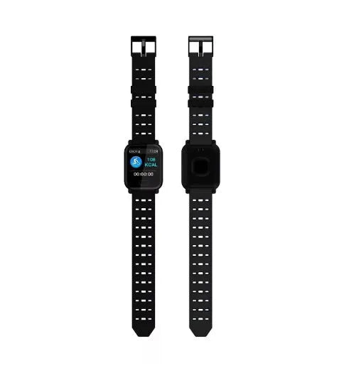 A6 smart bracelet with colour touchscreen and silicone strap in blue, black, or orange colours