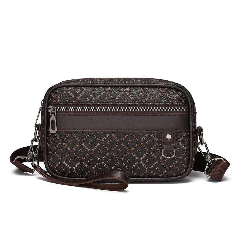 New Casual Shoulder Messenger Bag Men's Large Capacity Handheld Horizontal Geometric Pattern PU 2206 Black