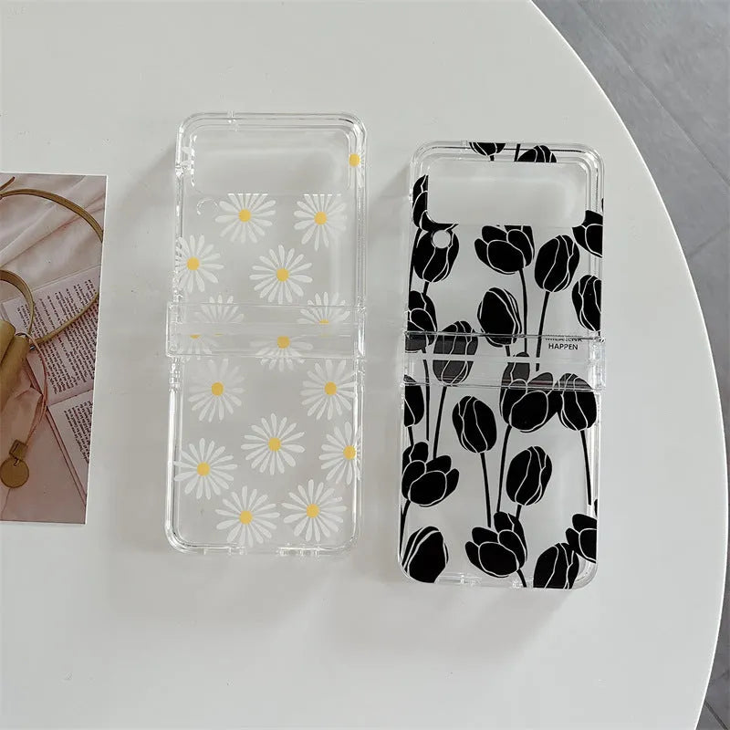 Flower folding screen phone case protector for Samsung Galaxy Z Flip3 Z Flip4 in Daisy and Tulip colours