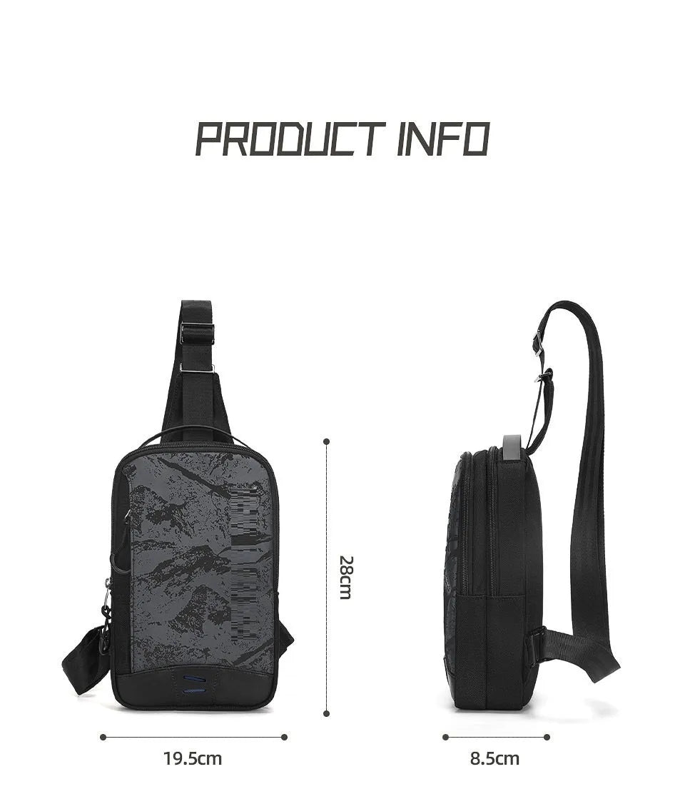 Casual black TPU waterproof chest bag with landscape camouflage pattern and single shoulder strap