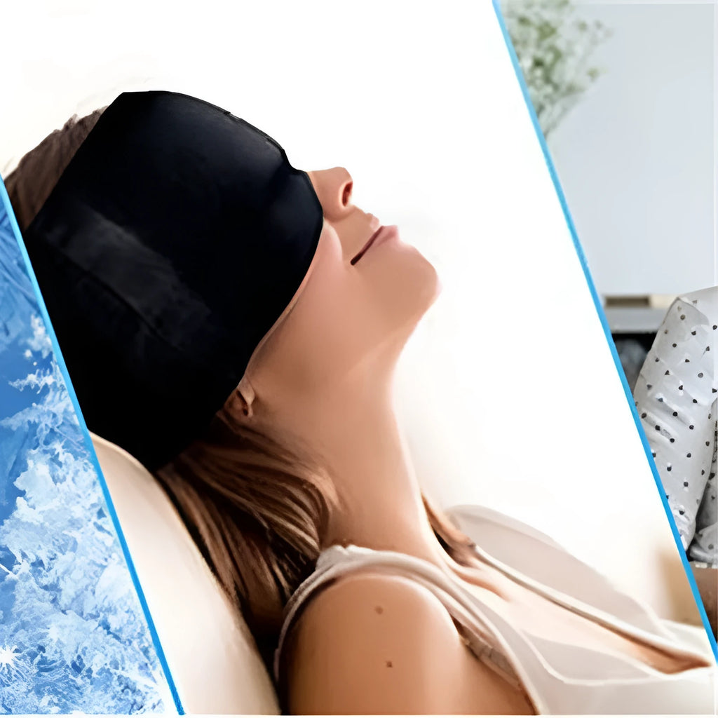 Black elastic cloth gel headache relief eye mask with 22x17cm dimensions