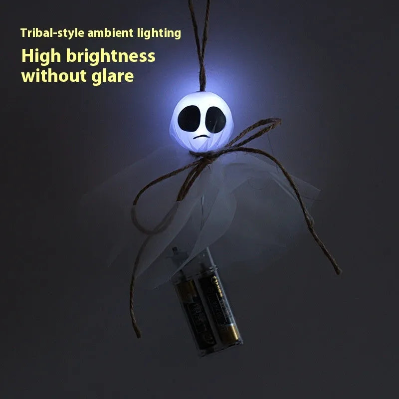 Halloween LED lighting chain with colourful ghost-themed bulbs and battery box for venue decoration