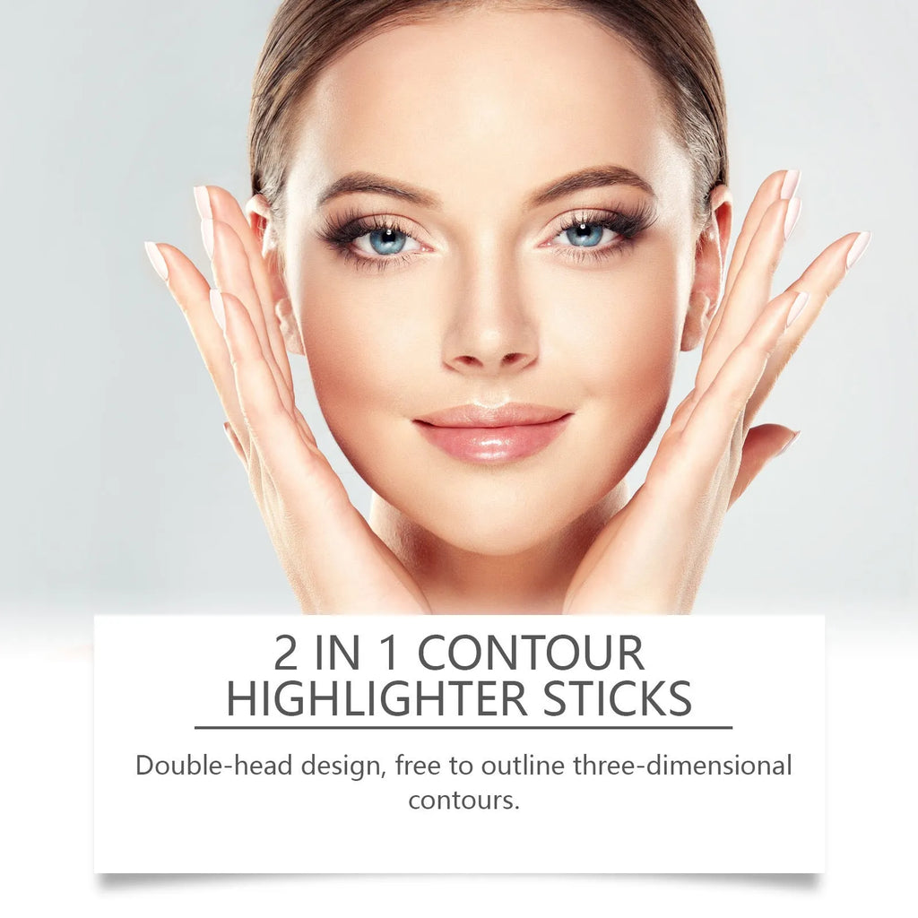 2-in-1 Outline Highlighter pen 7g in three shades natural light brown lotus root pink brown ivory white dark brown