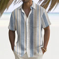 Men's multicolour printed loose-fit polyester shirt on a hanger, showing cardigan style.