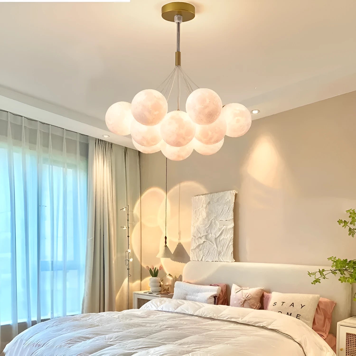 Nordic-style gold and black bubble chandelier with LED lights for bedroom ceiling mounting