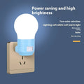 Small round plug-in bedside night light in a choice of white, blue, or pink plastic shell.