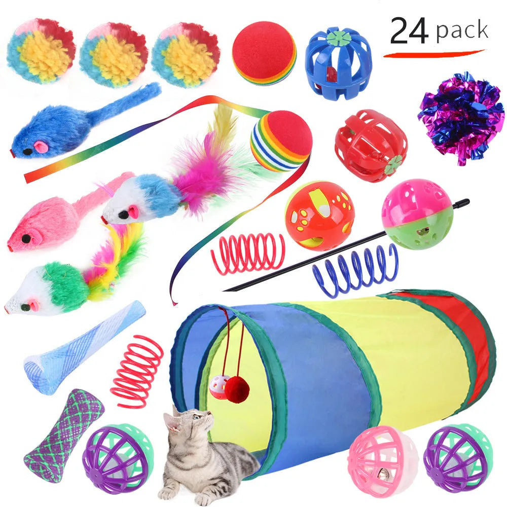 Plastic cat channel toy set with single-layer track and randomly coloured accessories for indoor cats