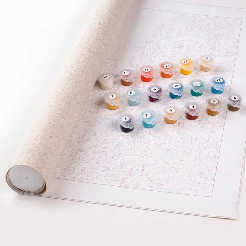 DIY digital oil painting kit with blue flowers and birds on linen canvas, 40x50cm, no frame