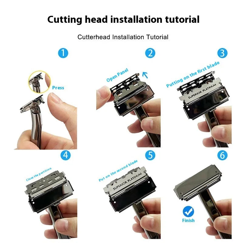 Double-layer half-blade knife holder manual suspension head shaver in silver metal finish