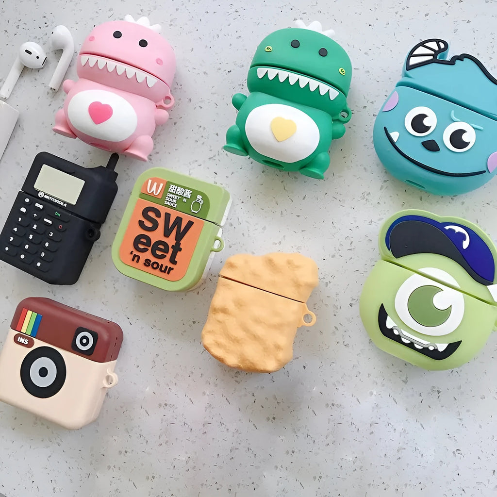 Green silicone case with cartoon animal design for Apple AirPods 1st and 2nd generation