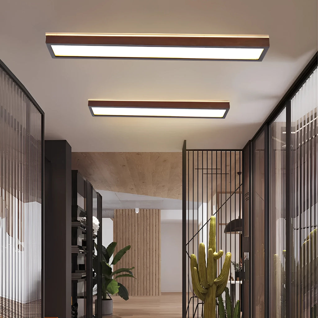 Solid wood long ceiling lamp in New Chinese style, 120CM length, walnut colour
