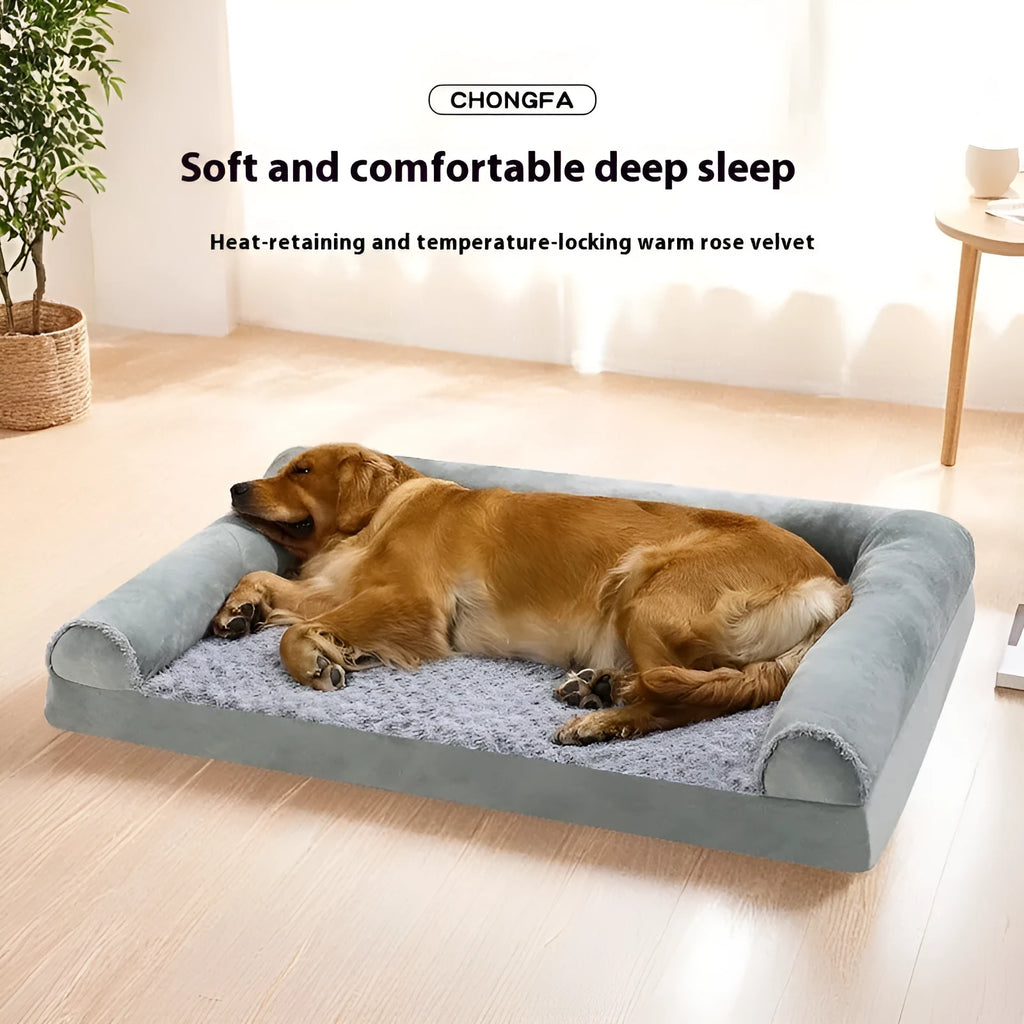 Grey cloth dog kennel for medium to large breeds showing three size options
