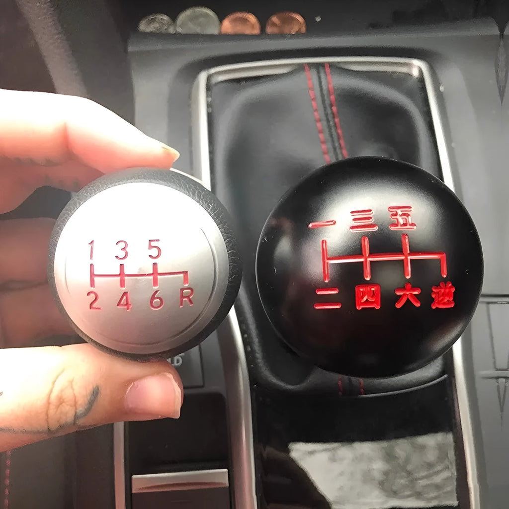 Silver aluminium alloy round gear head for car modification on a gear stick