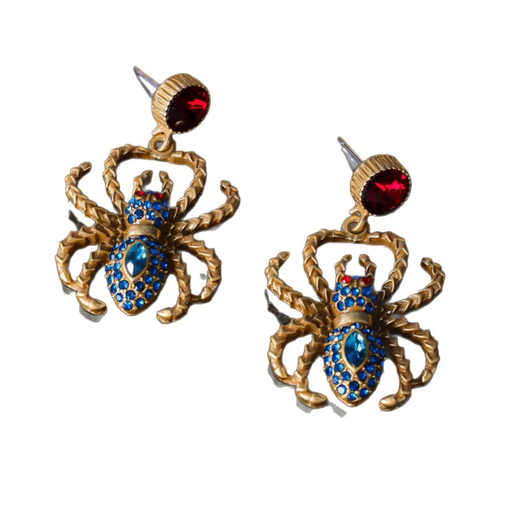 Ruby Spider light luxury distressed earrings alloy 4.4 cm red blue Chinese style women earrings